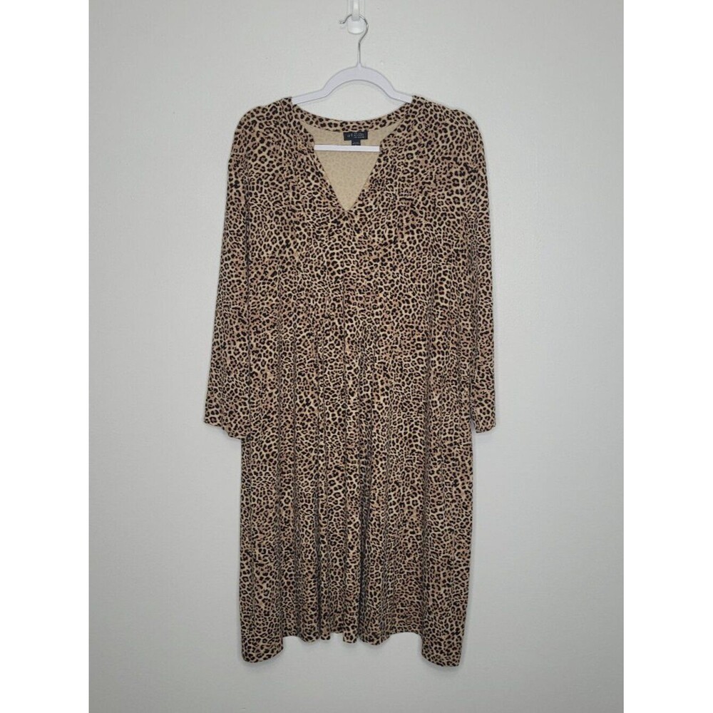 J jIll wearever collection brown black animal print stretch midi dress size 2x